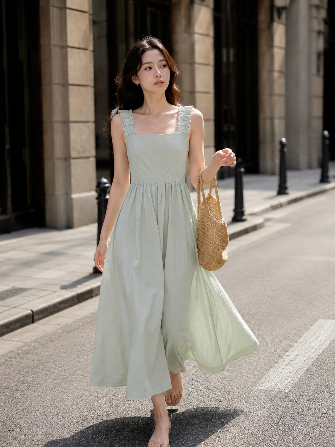 Square neck midi dress