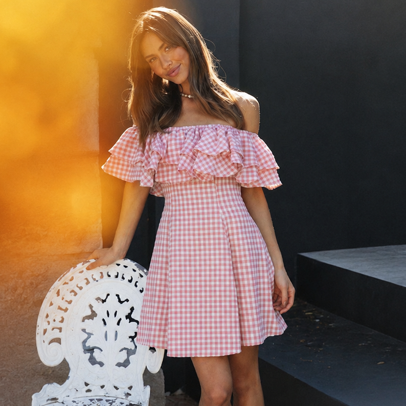 Off-Shoulder Ruffle Collar Dress