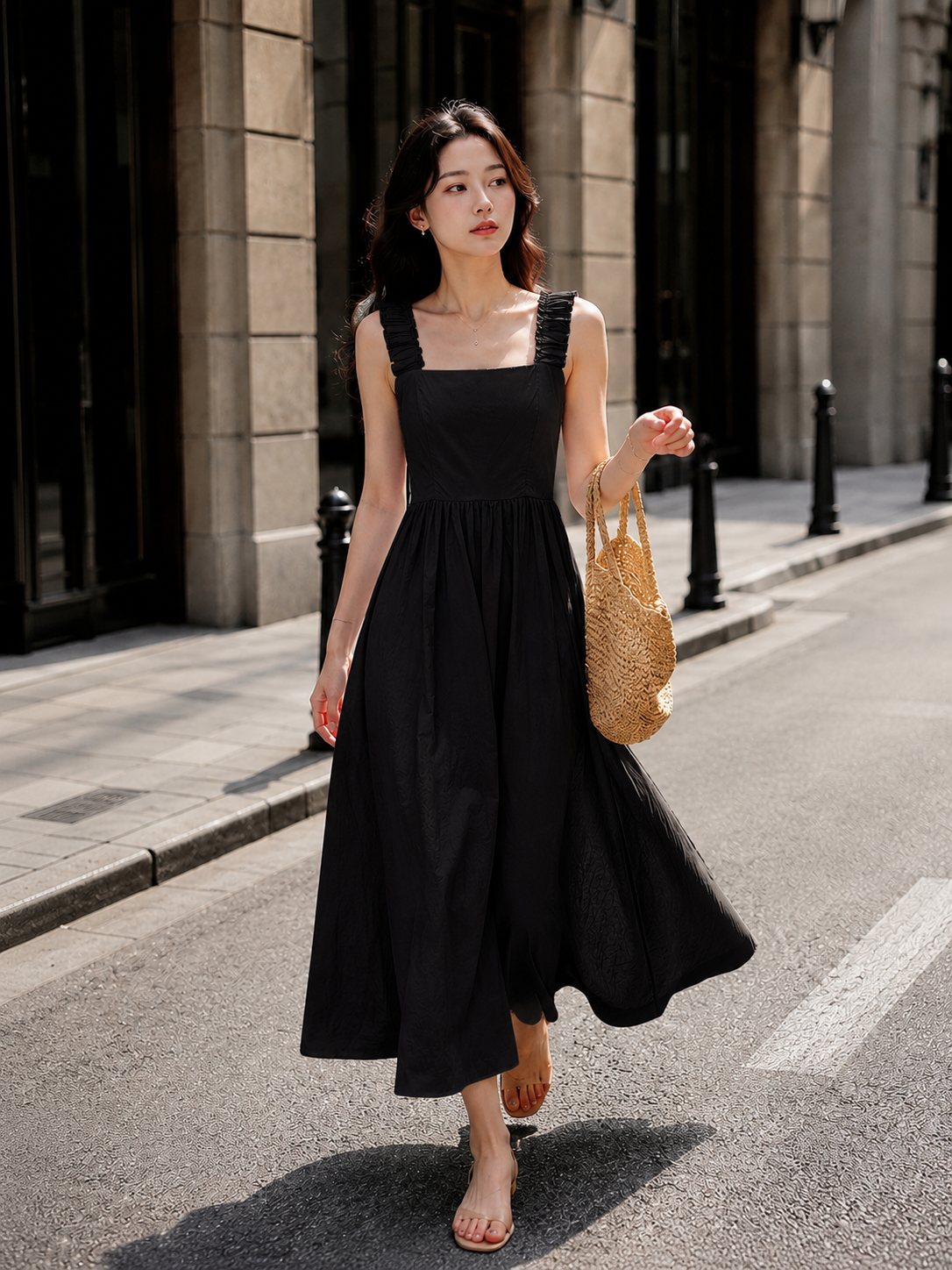 Square neck midi dress