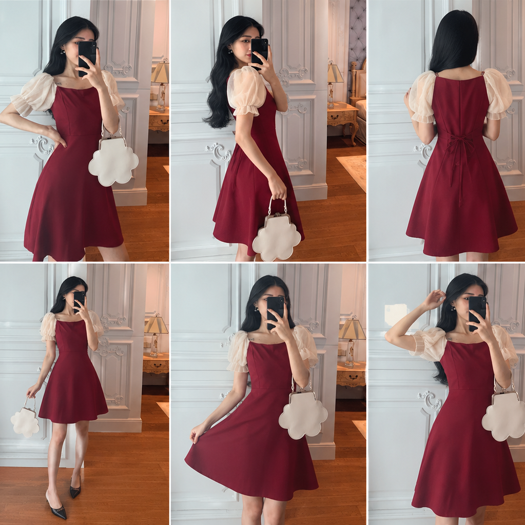 Puff-Sleeve Mini A-Line Dress