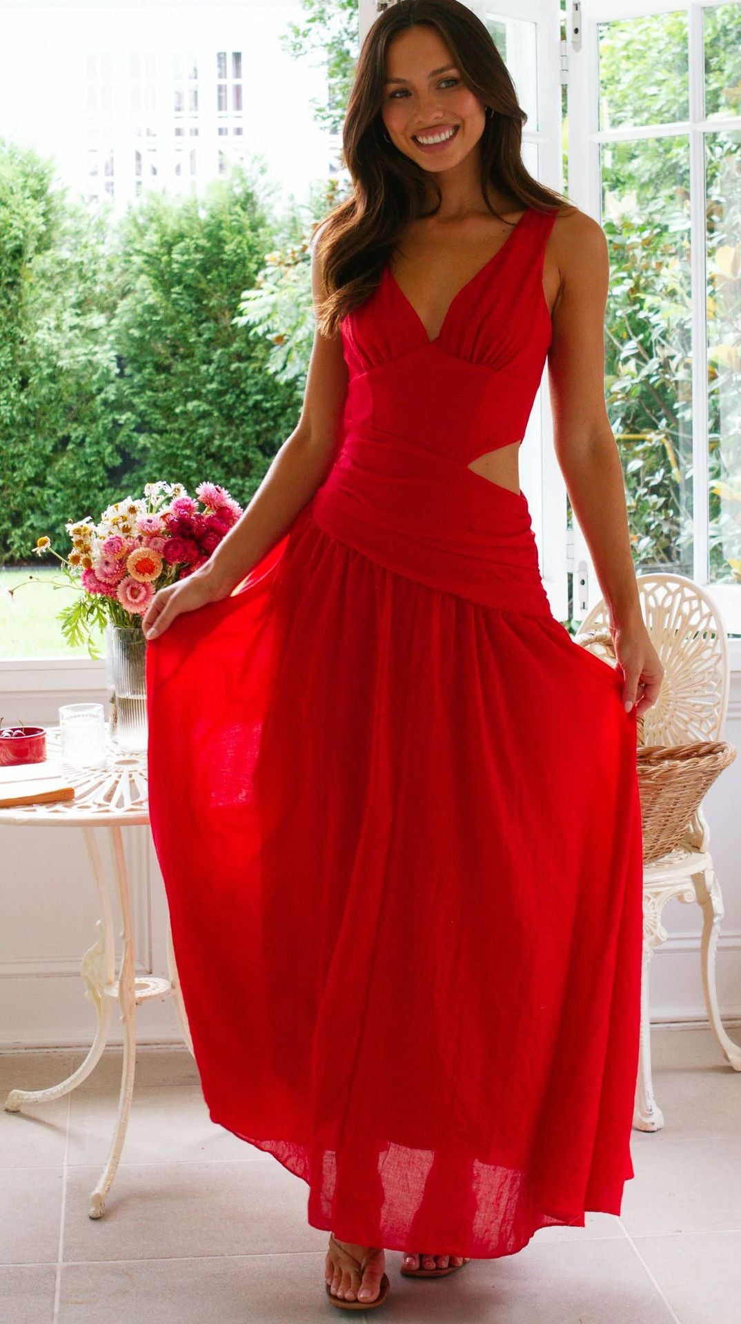V neck Long Dress