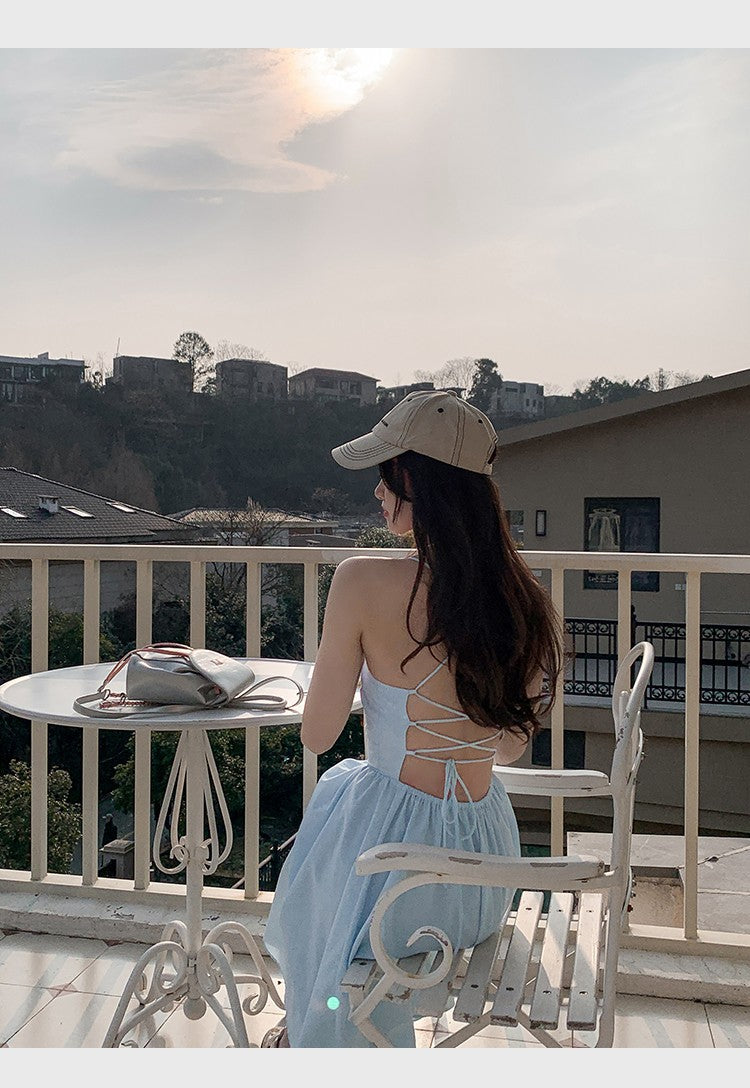 Lace-up Backless A - line Dress