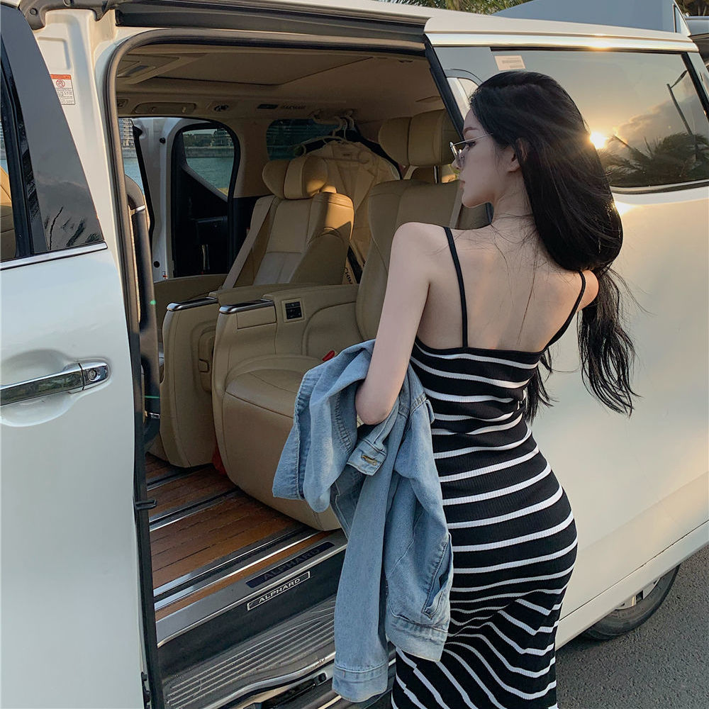 Black and White striped bodycon maxi
