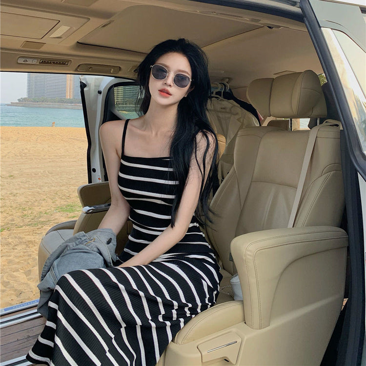 Black and White striped bodycon maxi