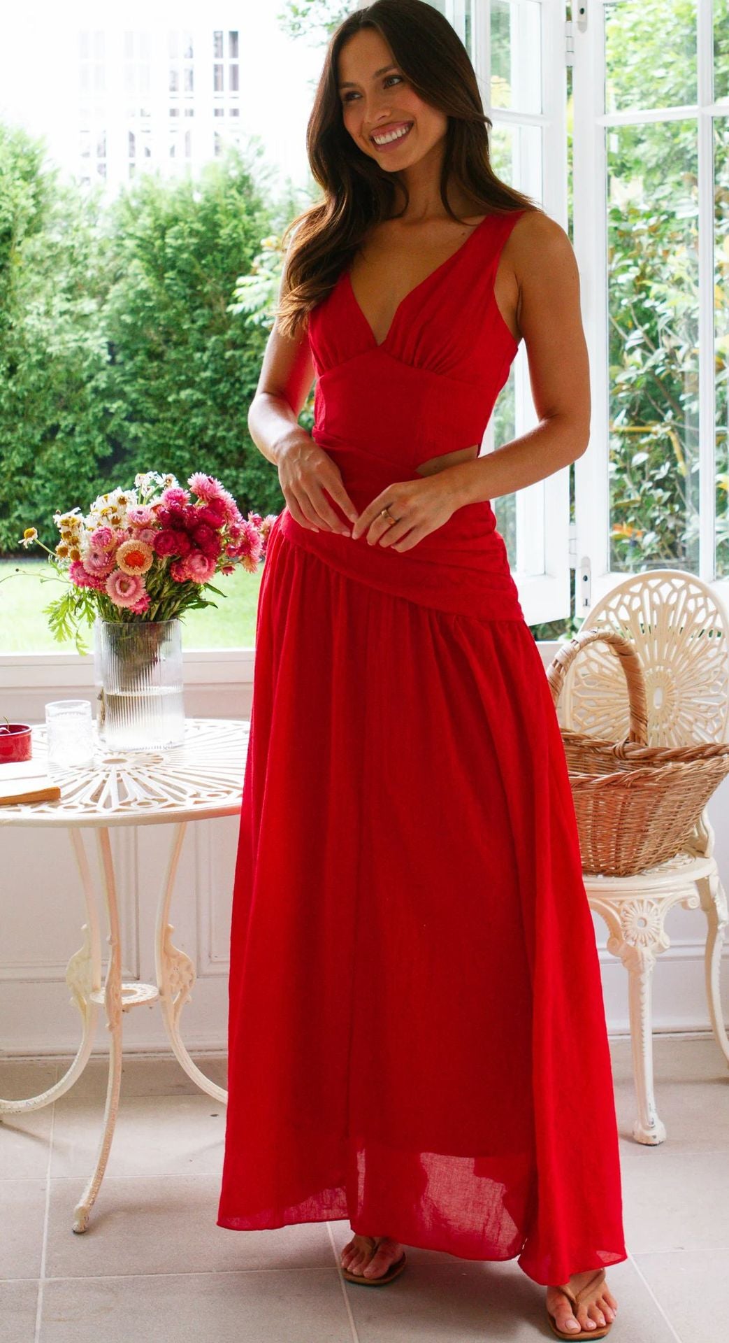 V neck Long Dress