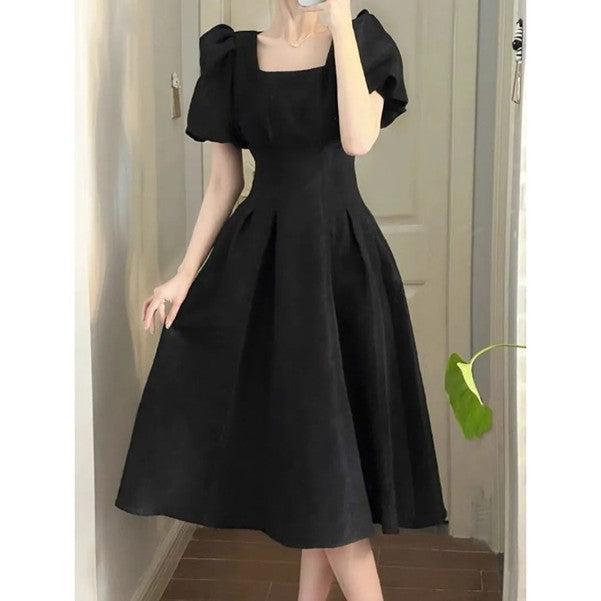 Square-Neck A-Line Midi Dress