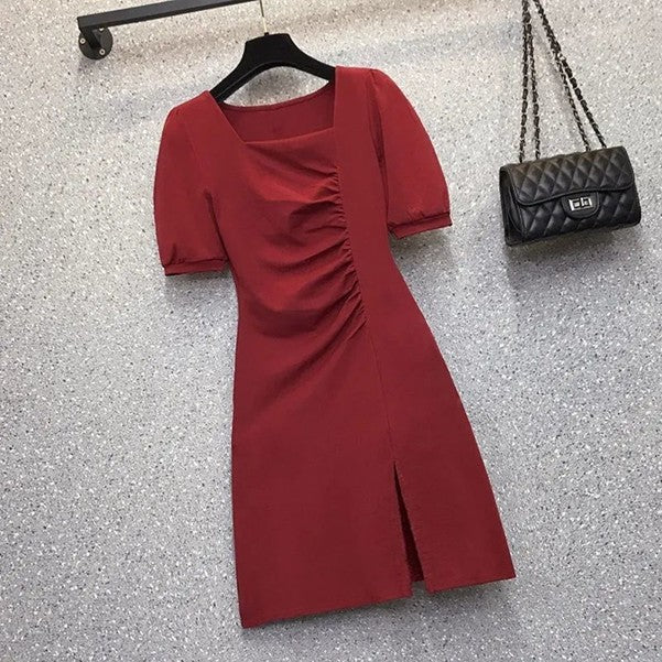 Puff Sleeve Ruched Bodycon Dress