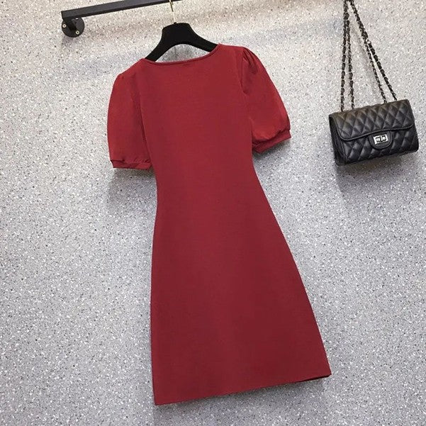 Puff Sleeve Ruched Bodycon Dress