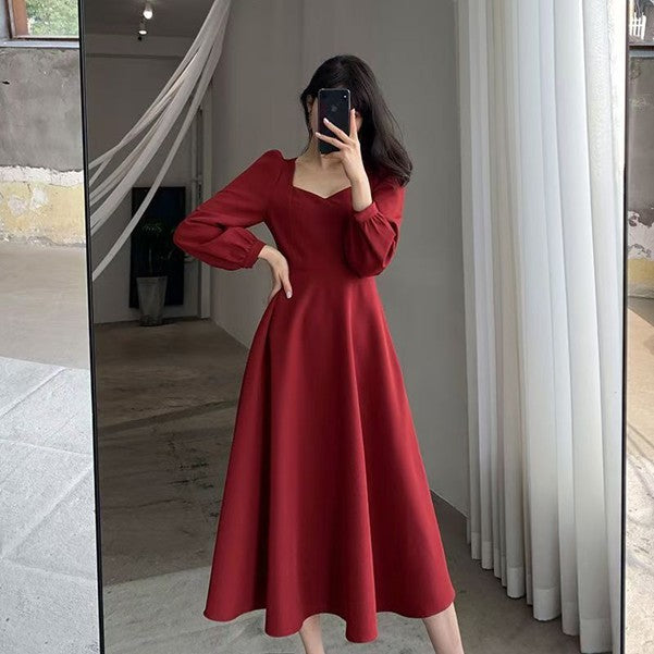 Long-Sleeve A-Line Midi Dress