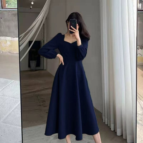 Long-Sleeve A-Line Midi Dress