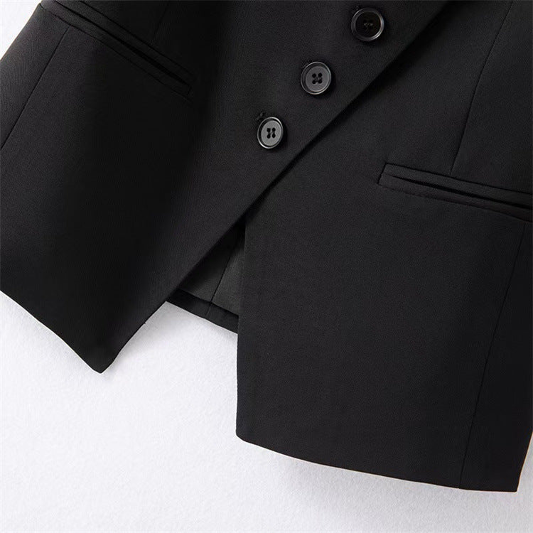 Asymmetric Button Vest Top black fabric and button detail