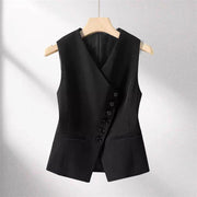 Asymmetric Button Vest Top in Black