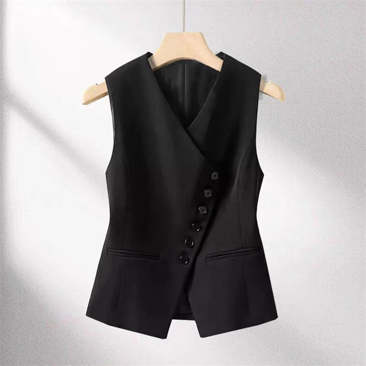Asymmetric Button Vest Top in Black
