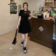 Black Cut-Out Fit & Flare Dress full-length front view