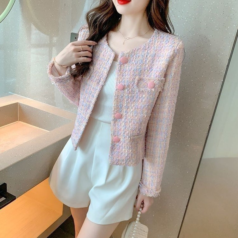 Blush Belle Tweed Cropped Jacket standing view