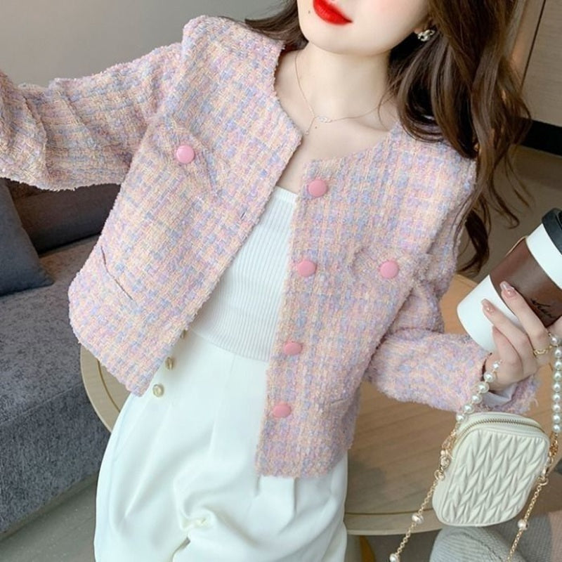 Blush Belle Tweed Cropped Jacket detail view