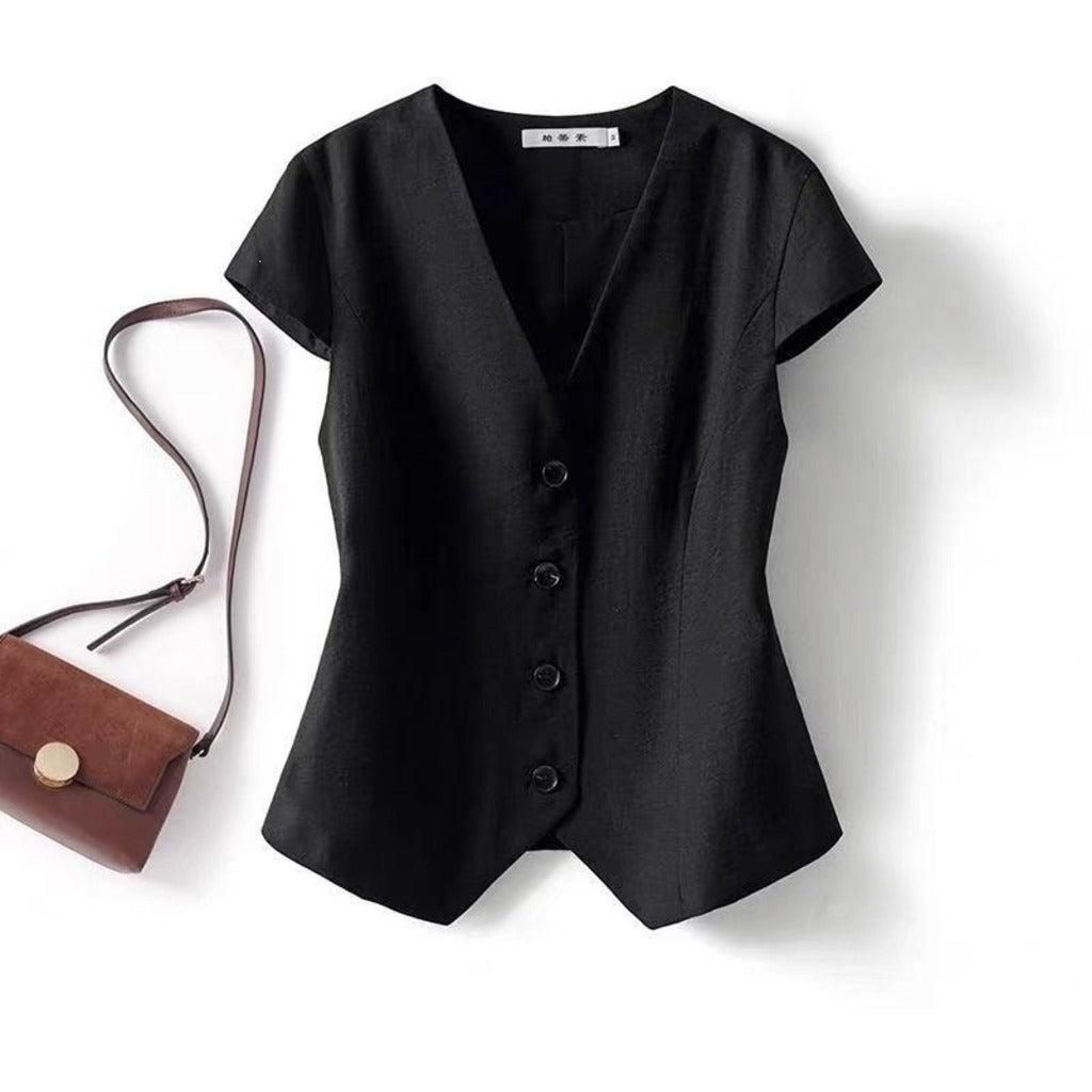 Classic Black V-Neck Top front view