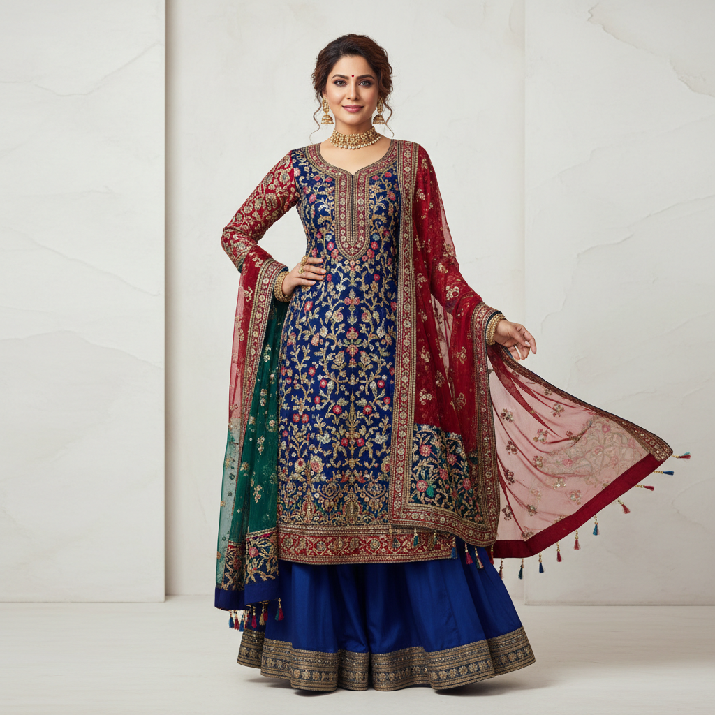 create 1080*1080 image with one indian adult women wear a beautiful salwar dress