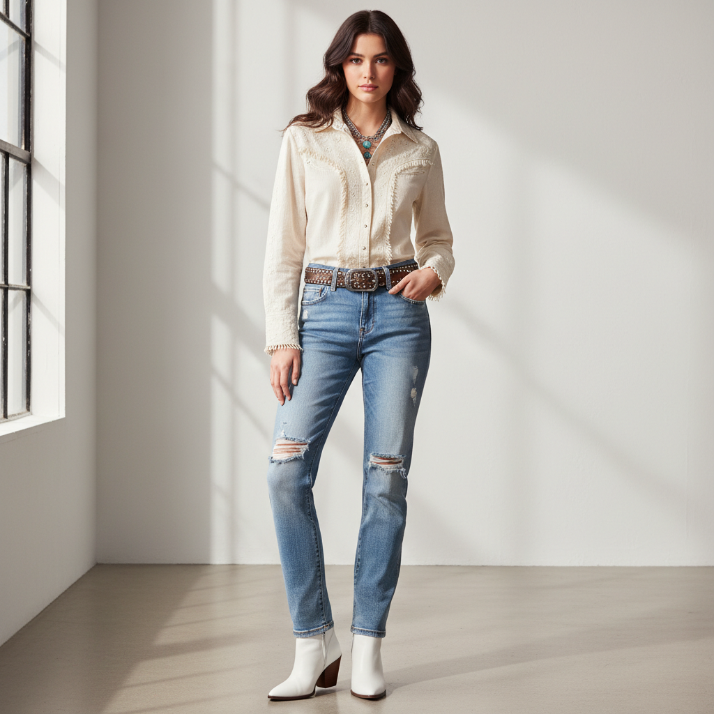 create a 1080*1080 image with one one girl wear a cotton western top 