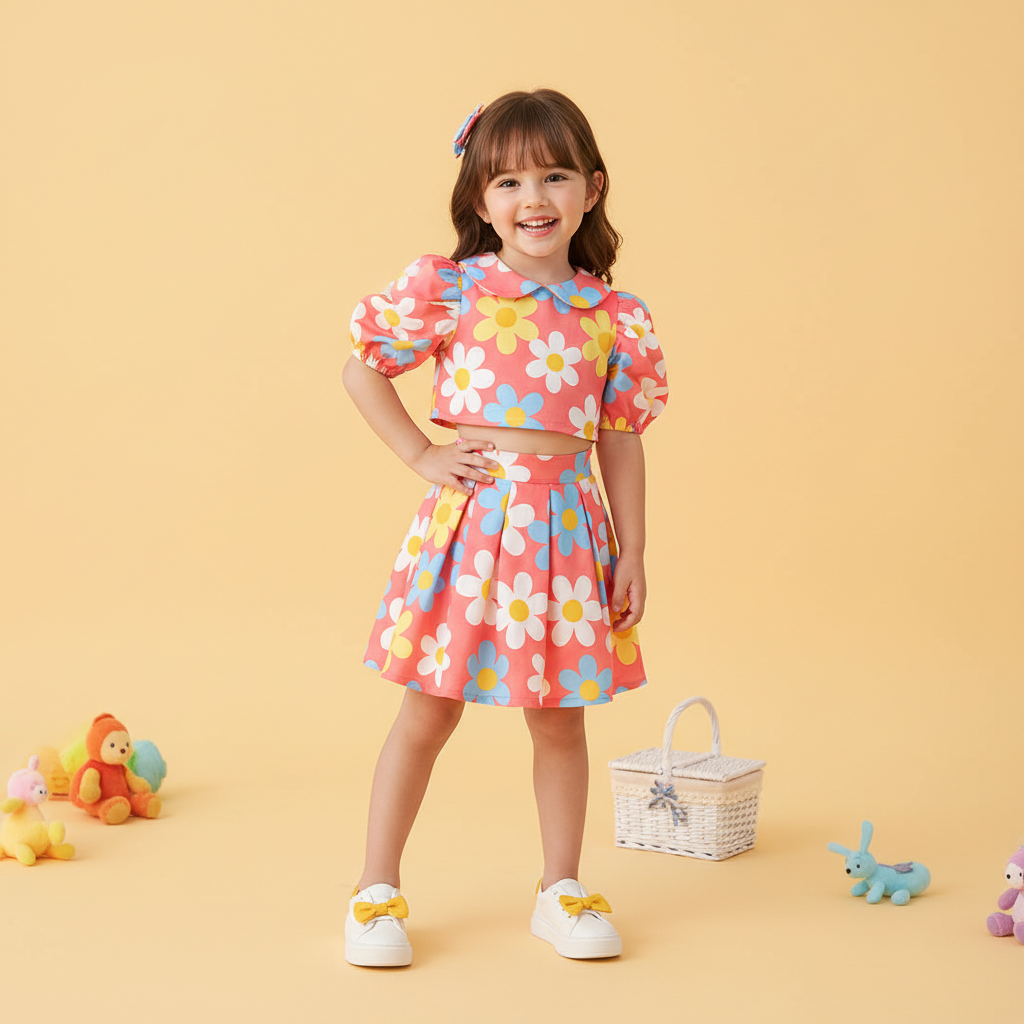 create a 1080*1080 Size of one Small Girl Wear a Co-ords Dress