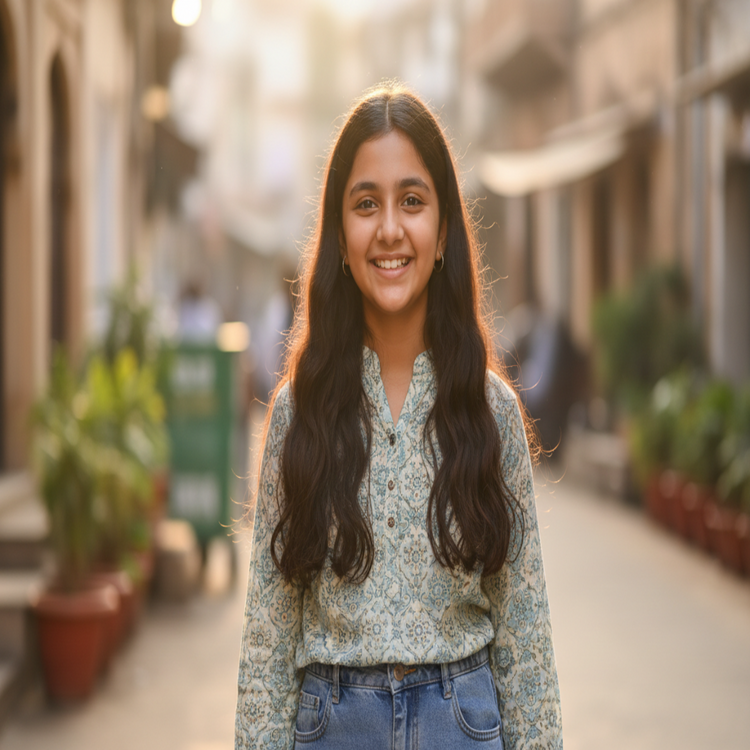 create one casual indian young Girl with smiling