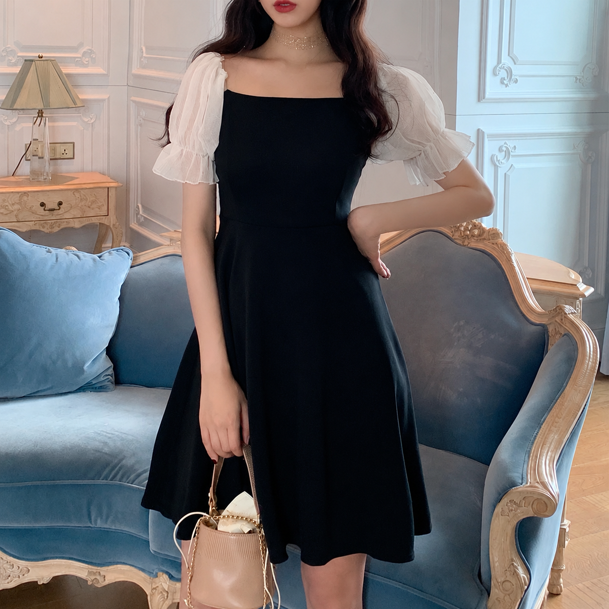 Puff-Sleeve Mini A-Line Dress