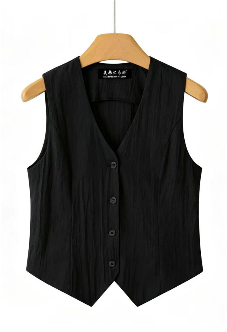 Flattering V-neckline Vest Top in Black