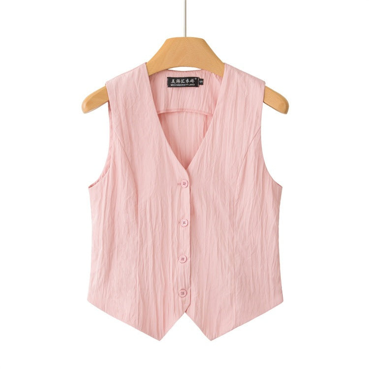 Flattering V-neckline Vest Top in Pink