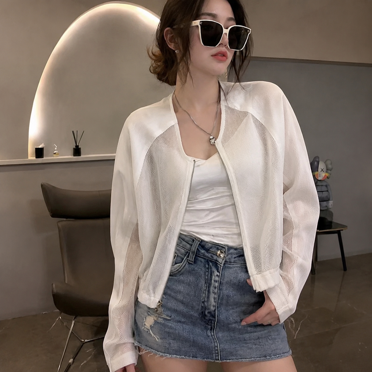 Lightweight Bomber Jacket in White