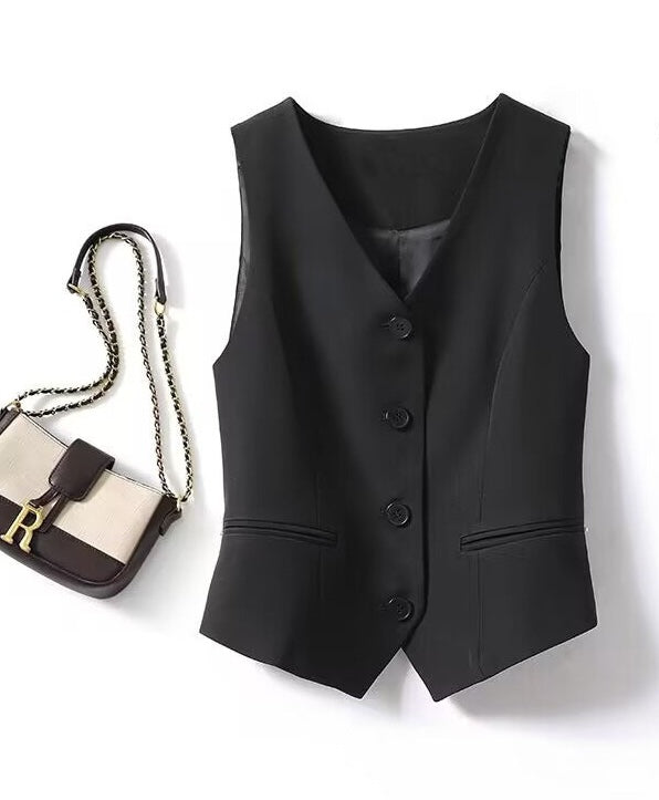 Luxe Tailored Vest Top in Black