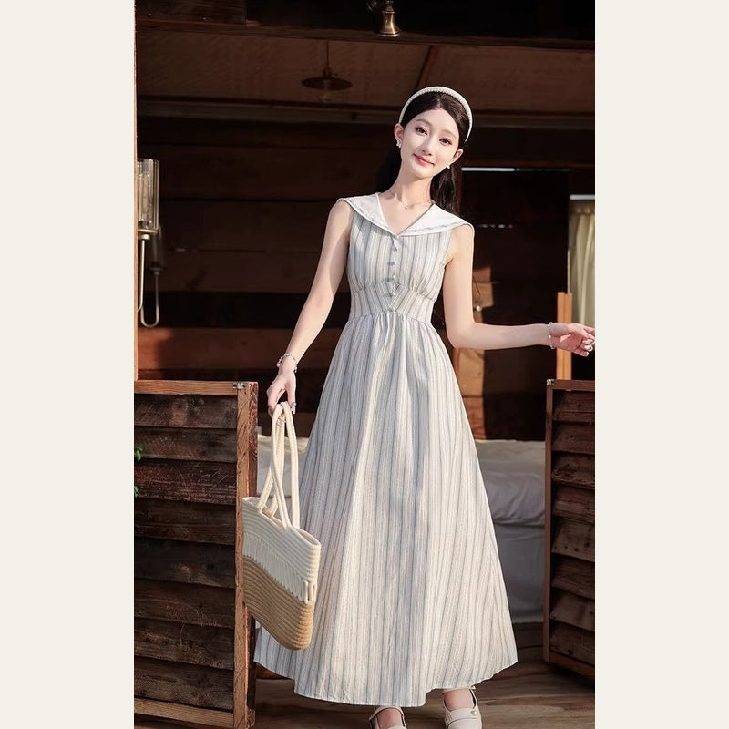 Striped Sailor Maxi Dress front view