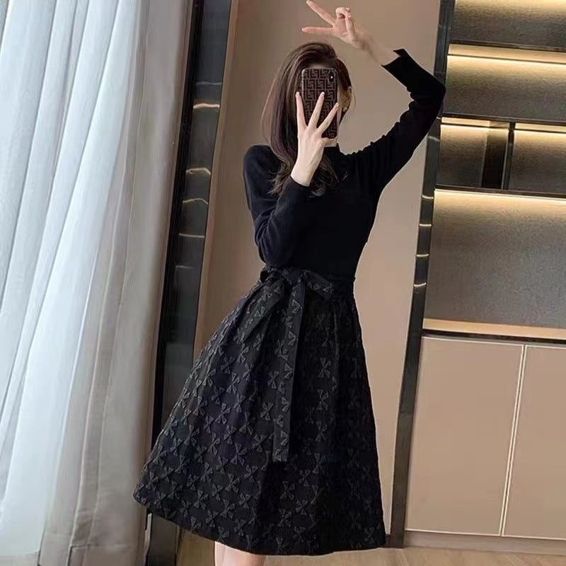 Midnight Grace Jacquard Fit & Flare Dress alternate front view