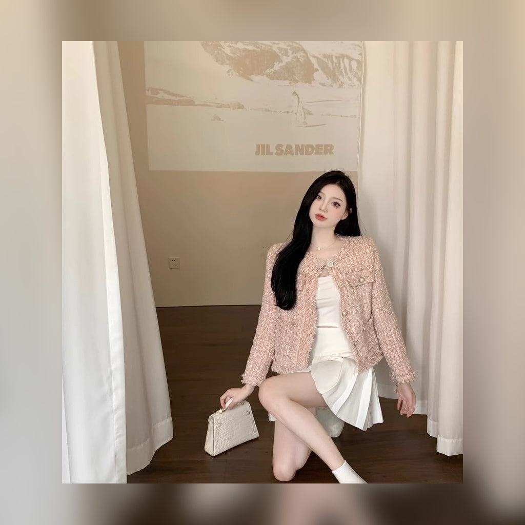 Rose Eclat Tweed Cropped Jacket seated view