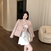 Rose Eclat Tweed Cropped Jacket front view