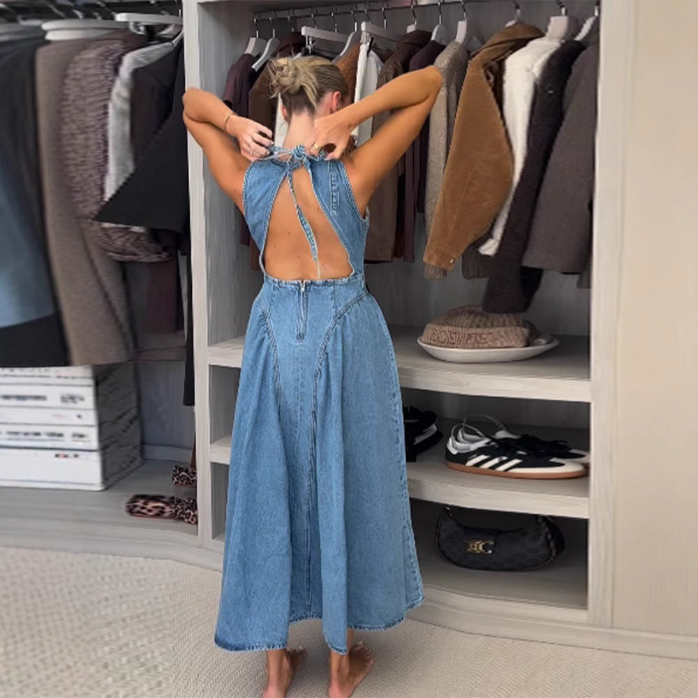 Skyline Blue Fit & Flare Midi Dress alternate back view