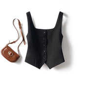 Sleeveless Square Neck Vest in Black