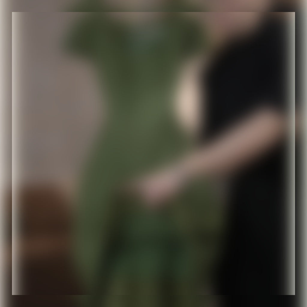Olive Green Square Neck A-Line Dress detail view