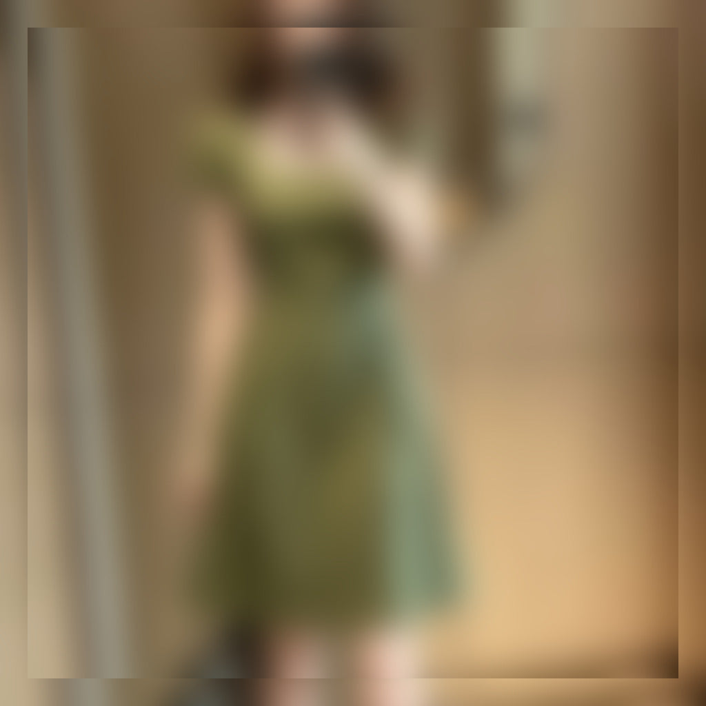 Olive Green Square Neck A-Line Dress detail view