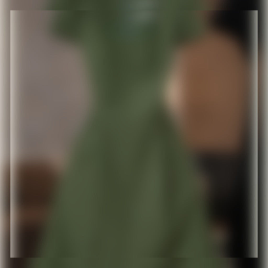 Olive Green Square Neck A-Line Dress detail view